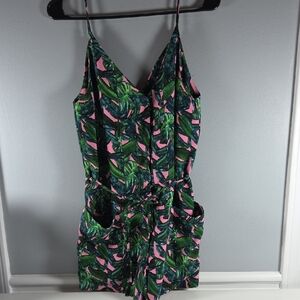 Topshop Green and Pink Leaf Print Romper